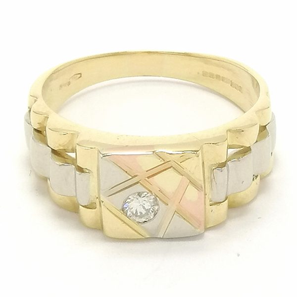 18ct 2 Colour Gold Diamond Fancy Abstract Signet Ring