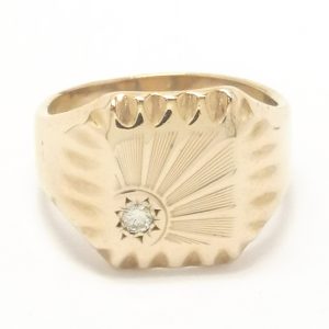 Vintage 9ct Gold Diamond Sun Burst Signet Ring
