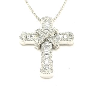 18ct White Gold Fancy Diamond Cross & Chain 1.09ct