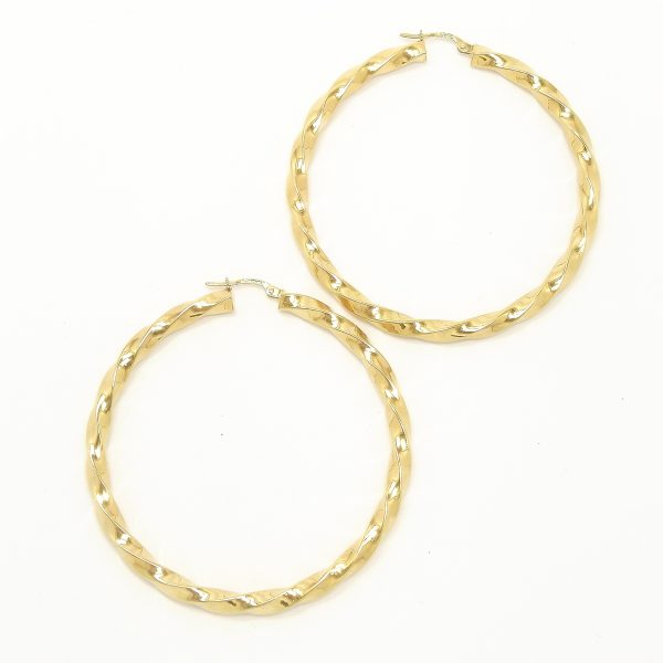 Vintage 9ct Gold Large Twist Hoop Earrings