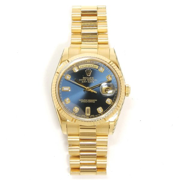 Rolex 18ct Gold Day-Date With Blue Dial & Diamond Markers 118238