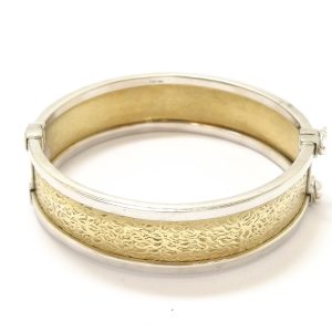 9ct Gold 2 Colour Fancy Hinged Bangle 26.4g