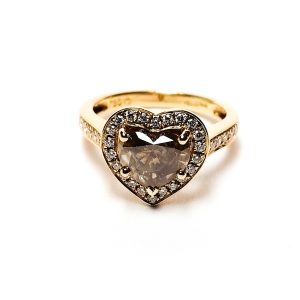 18ct Rose Gold Cognac Heart Diamond Solitaire Ring