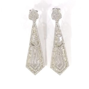 9ct White Gold Diamond Deco Style Drop Earrings 2.95ct