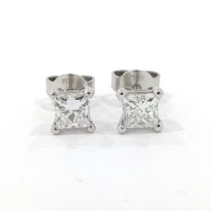 Certificated Princess Cut Diamond Solitaire Stud Earrings 1.02ct