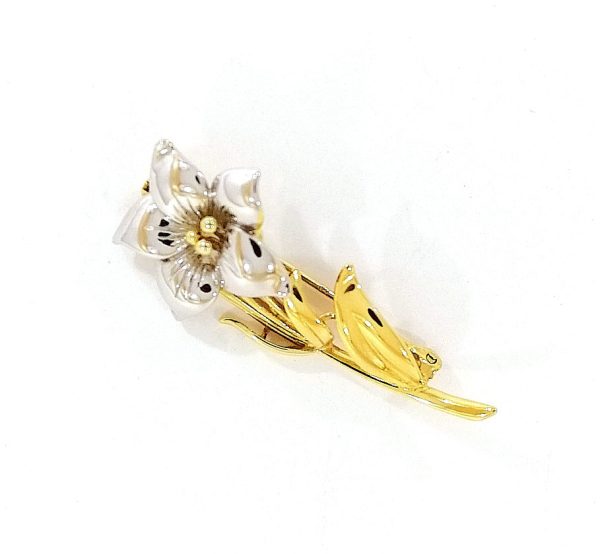 9ct Yellow & White Gold Floral Lily Brooch