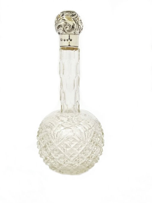 Victorian Glass Scent Bottle with Silver Top 1898