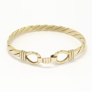 9ct Gold Twist Design Bangle With Hook & Double Loop 32.3g