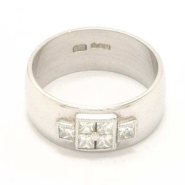 Vintage Platinum Priciness Cut Fancy Diamond Band Ring .90ct