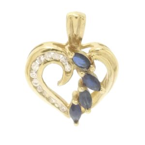 9ct Gold CZ & Sapphire Heart Pendant