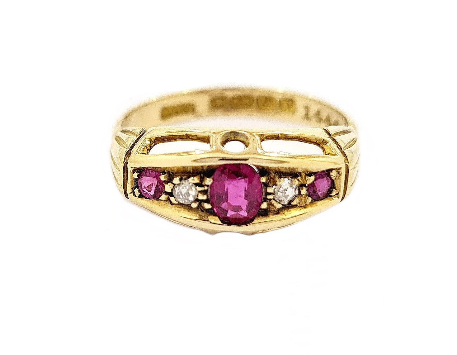 Antique Ruby & Diamond 5 Stone Ring - Vintage Jewellery & Watches Online